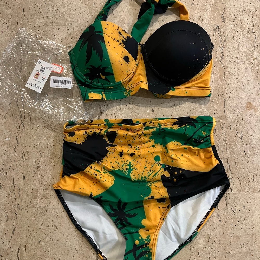 Salabomia  2Piece Women Bikini Set Halter Top, High Waist Tummy Control Swimsuit - Picture 3 of 8